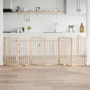 Hundgrind med dörr vikbar 6 paneler 300 cm poppelträ