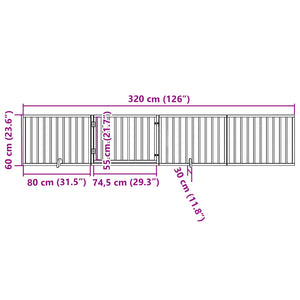 Hundgrind med dörr vikbar 4 paneler vit 320 cm poppel
