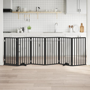Hundgrind med dörr vikbar 6 paneler svart 300 cm poppel