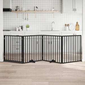 Hundgrind med dörr vikbar 4 paneler svart 320 cm poppel