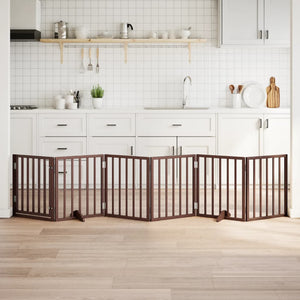 Hundgrind med dörr vikbar 6 paneler brun 300 cm poppel