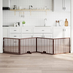 Hundgrind med dörr vikbar 4 paneler brun 320 cm poppelträ