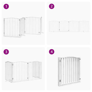 Hundgrind med dörr vikbar 4 paneler vit 320 cm poppel