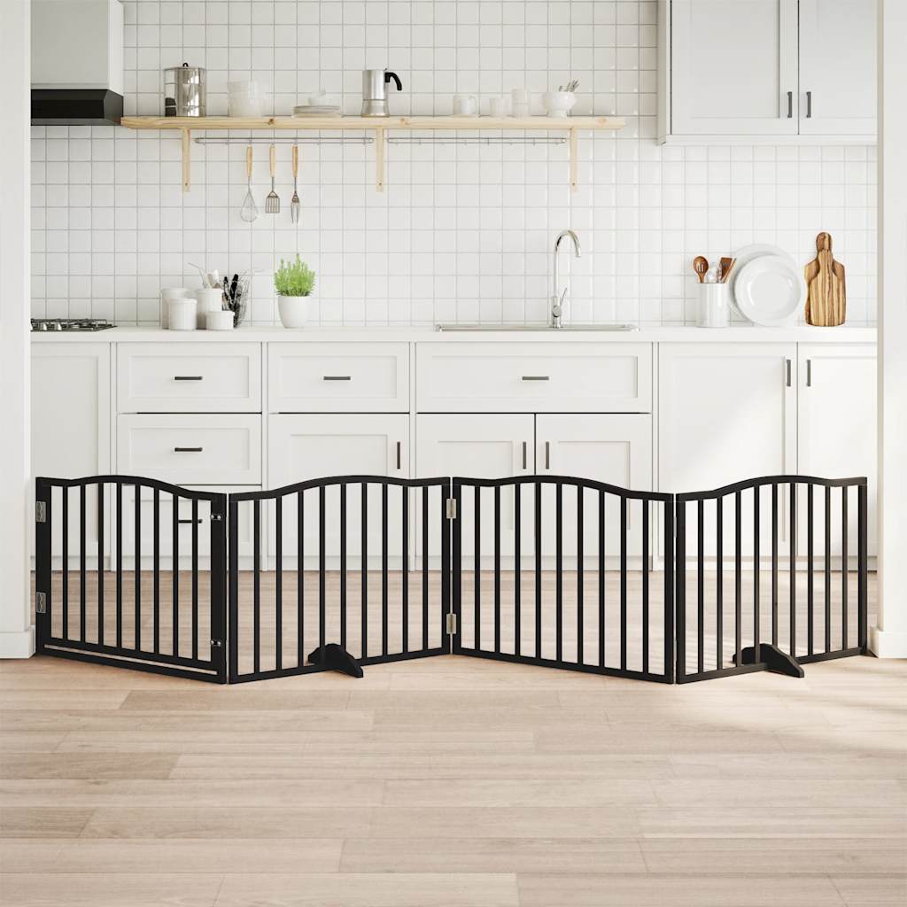 Hundgrind med dörr vikbar 4 paneler svart 320 cm poppelträ