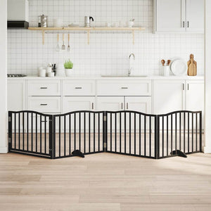 Hundgrind med dörr vikbar 4 paneler svart 320 cm poppelträ