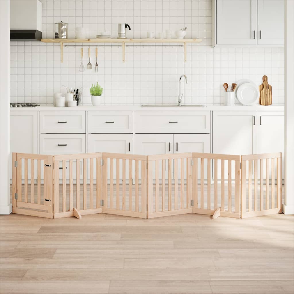 Hundgrind med dörr vikbar 6 paneler 300 cm poppelträ