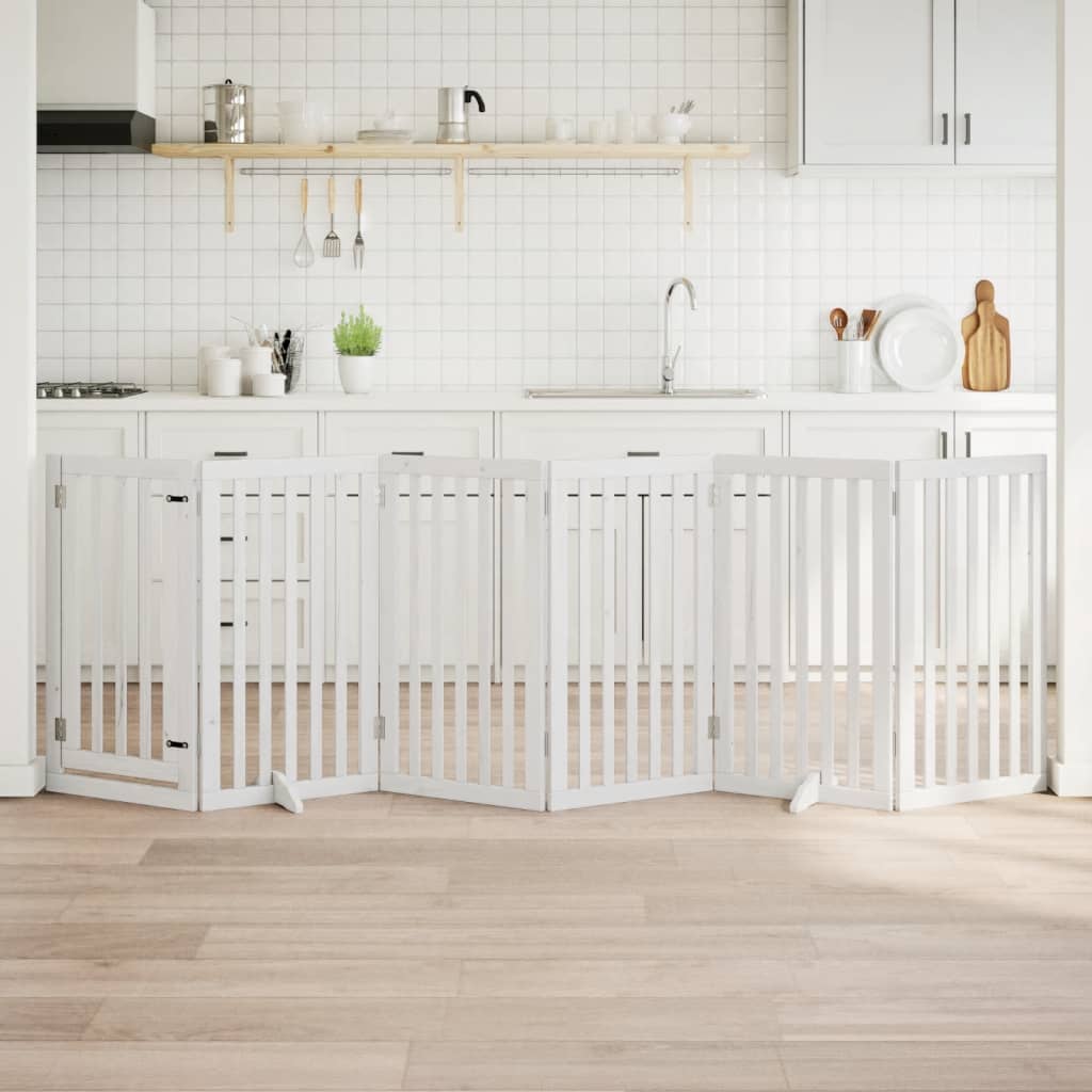 Hundgrind med dörr vikbar 6 paneler vit 300 cm poppel