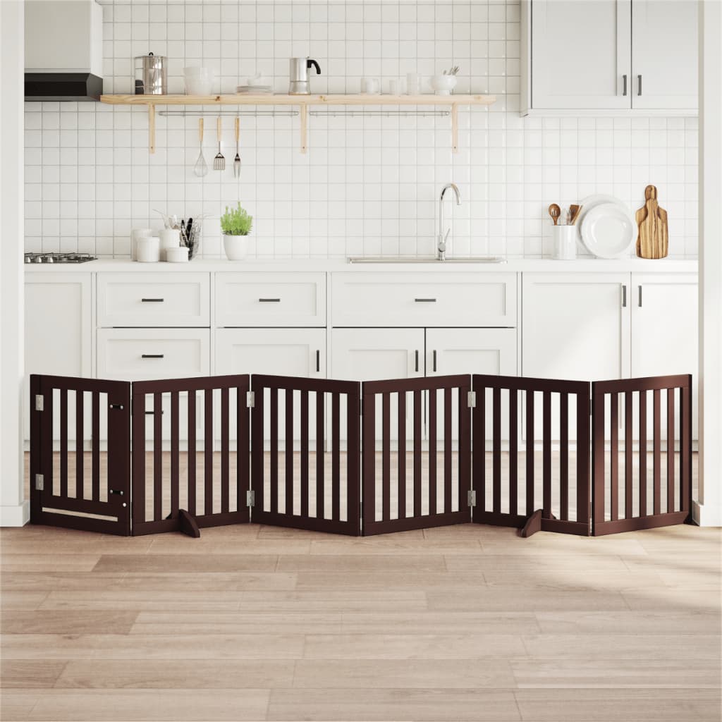 Hundgrind med dörr vikbar 6 paneler brun 300 cm poppel