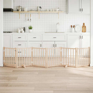 Hundgrind med dörr vikbar 6 paneler 300 cm massivt granträ