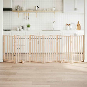 Hundgrind med dörr vikbar 6 paneler 300 cm massivt trä gran