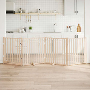 Hundgrind med dörr vikbar 4 paneler 320 cm massivt trä gran