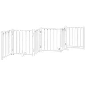 Hundgrind med dörr vikbar 6 paneler vit 300 cm massivt granträ