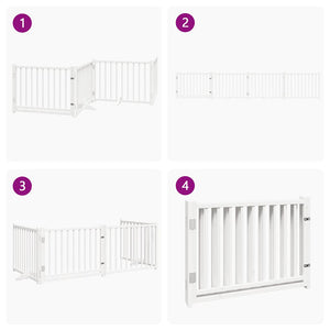 Hundgrind med dörr vikbar 4 paneler vit 320 cm massivt granträ