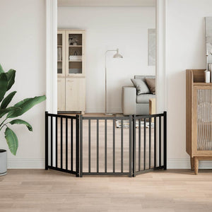 Hundgrind hopfällbar 3 paneler svart 150 cm massivt granträ