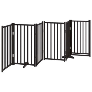 Hundgrind med dörr vikbar 6 paneler svart 300cm massivt granträ