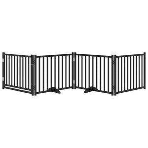 Hundgrind med dörr vikbar 4 paneler svart 320cm massivt granträ