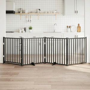 Hundgrind med dörr vikbar 4 paneler svart 320cm massivt granträ