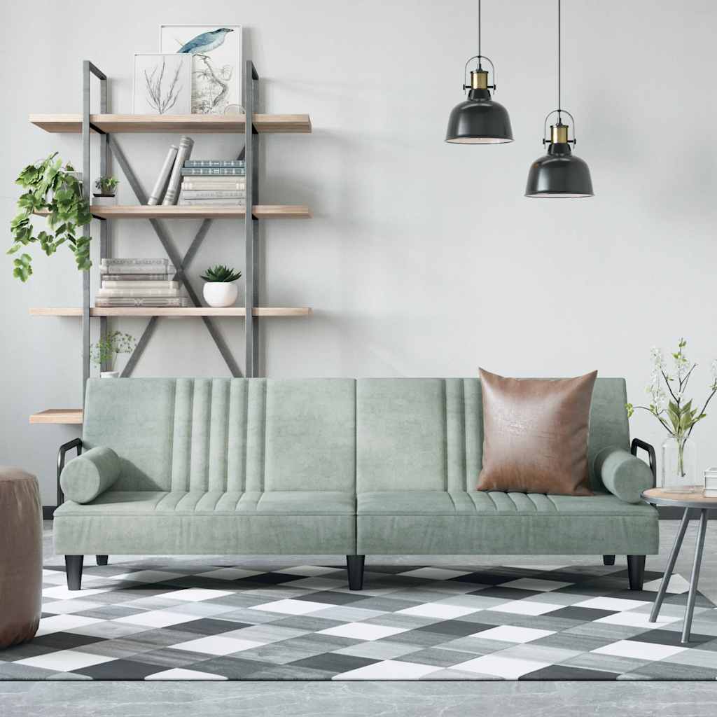 Bäddsoffa med armstöd ljusgrå sammet
