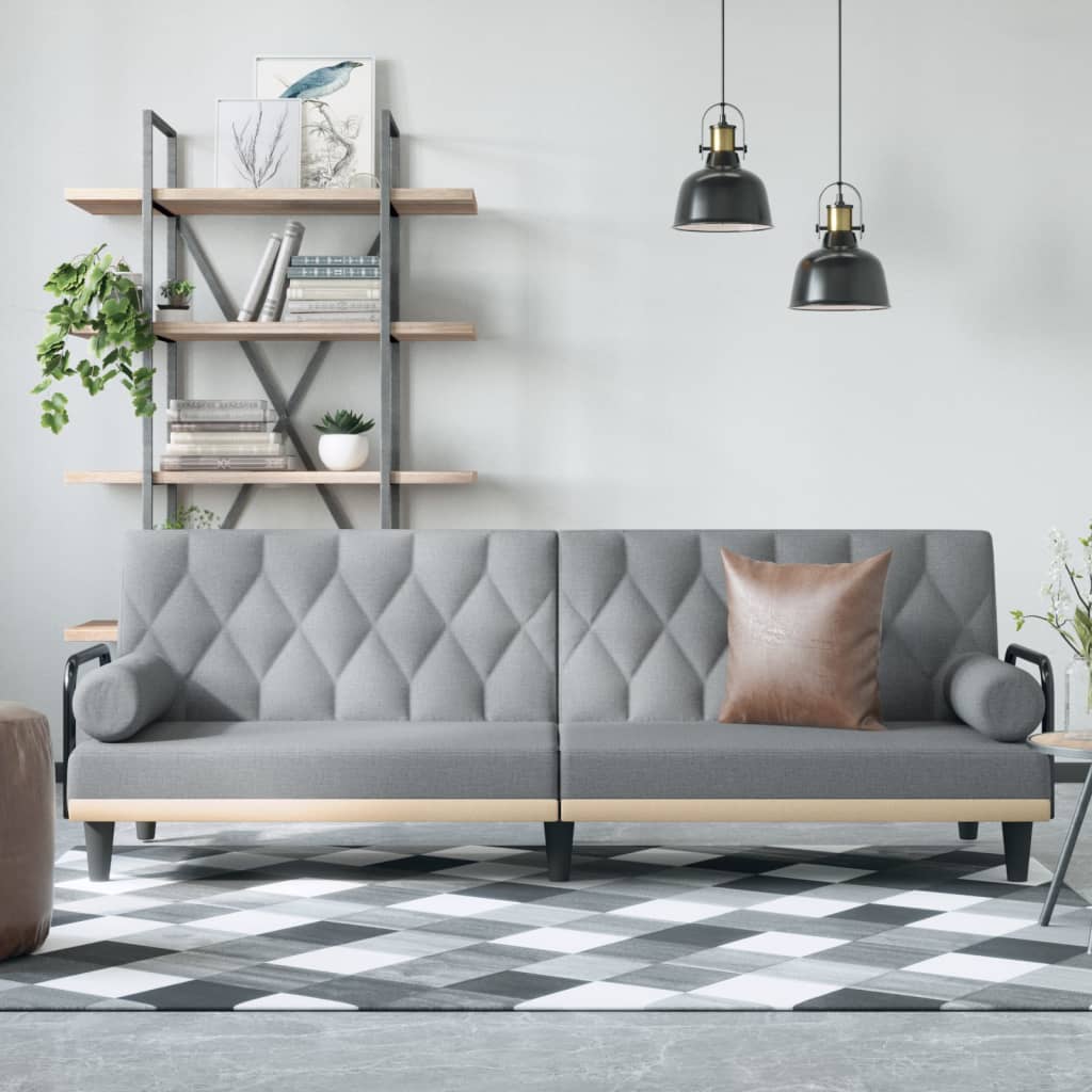 Bäddsoffa med armstöd ljusgrå tyg