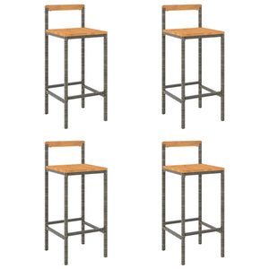 Barstolar 4 st grå konstrotting och massivt akaciaträ