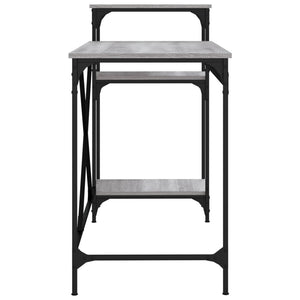 Skrivbord m. hyllor grå sonoma 135x50x90cm konstruerat trä&järn