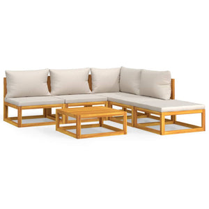 Loungegrupp 6 delar ljusgråa dynor massivt trä