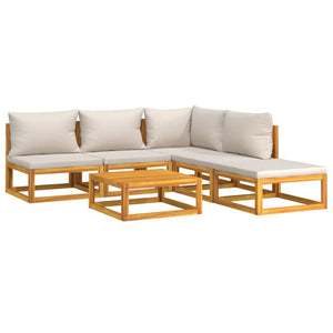 Loungegrupp 6 delar ljusgråa dynor massivt trä