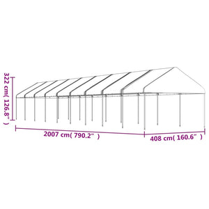 Paviljong med tak vit 20,07x4,08x3,22 m polyeten