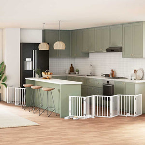 Hundgrind med dörr vikbar 15 paneler vit 750 cm poppel