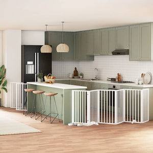 Hundgrind med dörr vikbar 9 paneler vit 450 cm poppel