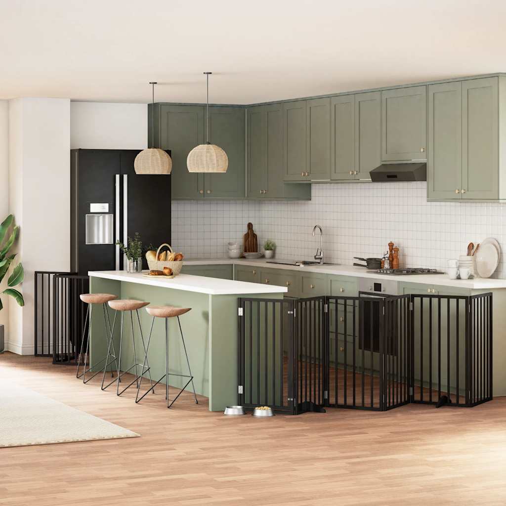 Hundgrind med dörr vikbar 12 paneler svart 600 cm poppel