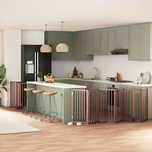 Hundgrind med dörr vikbar 9 paneler brun 450 cm poppel