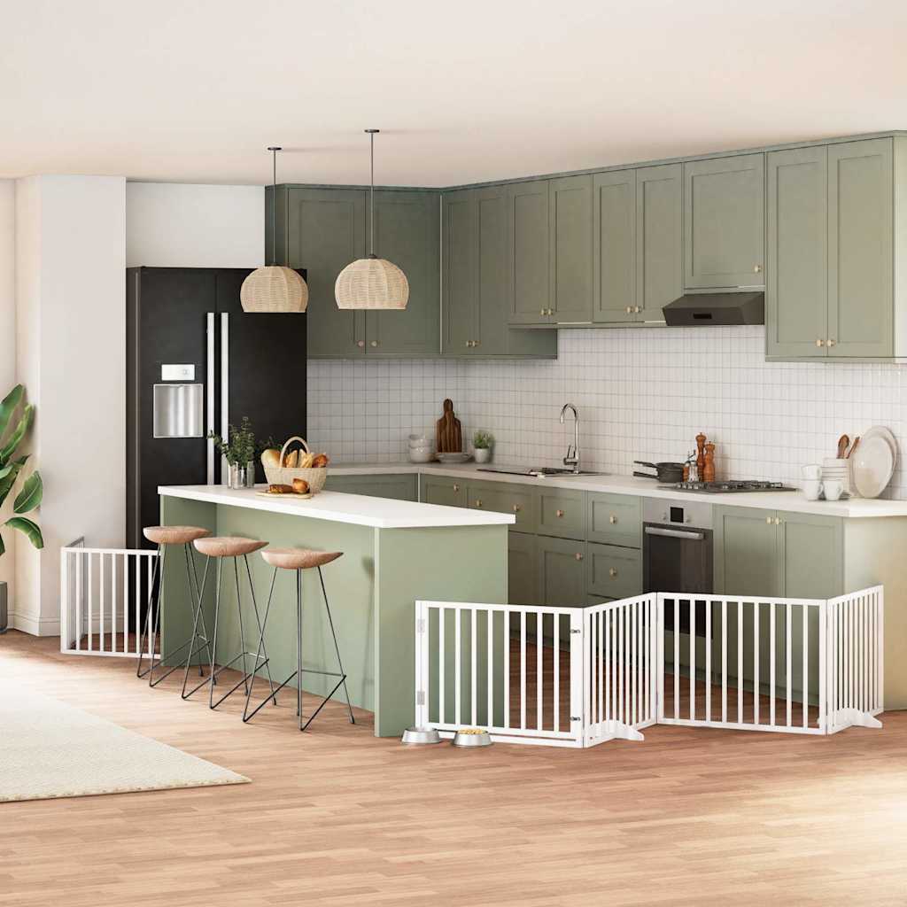 Hundgrind med dörr vikbar 8 paneler vit 640 cm poppel