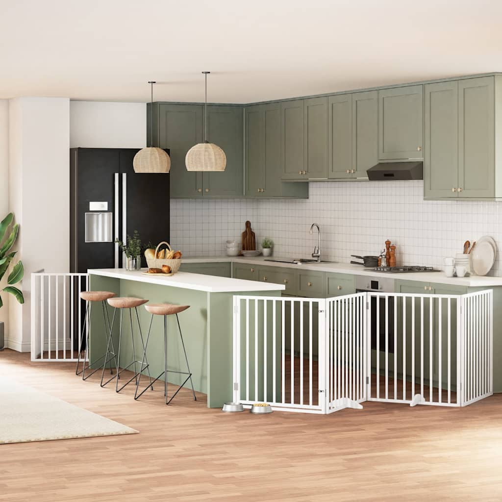 Hundgrind med dörr vikbar 12 paneler vit 960 cm poppel