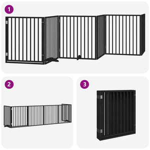 Hundgrind med dörr vikbar 6 paneler svart 480 cm poppel