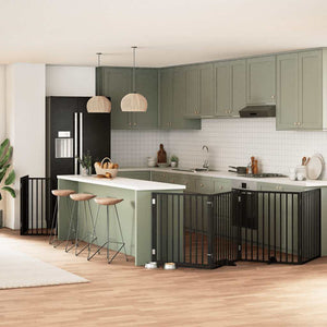 Hundgrind med dörr vikbar 12 paneler svart 960 cm poppel