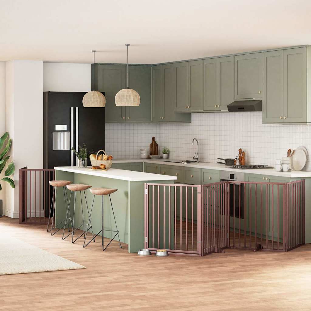 Hundgrind med dörr vikbar 6 paneler brun 480 cm poppel