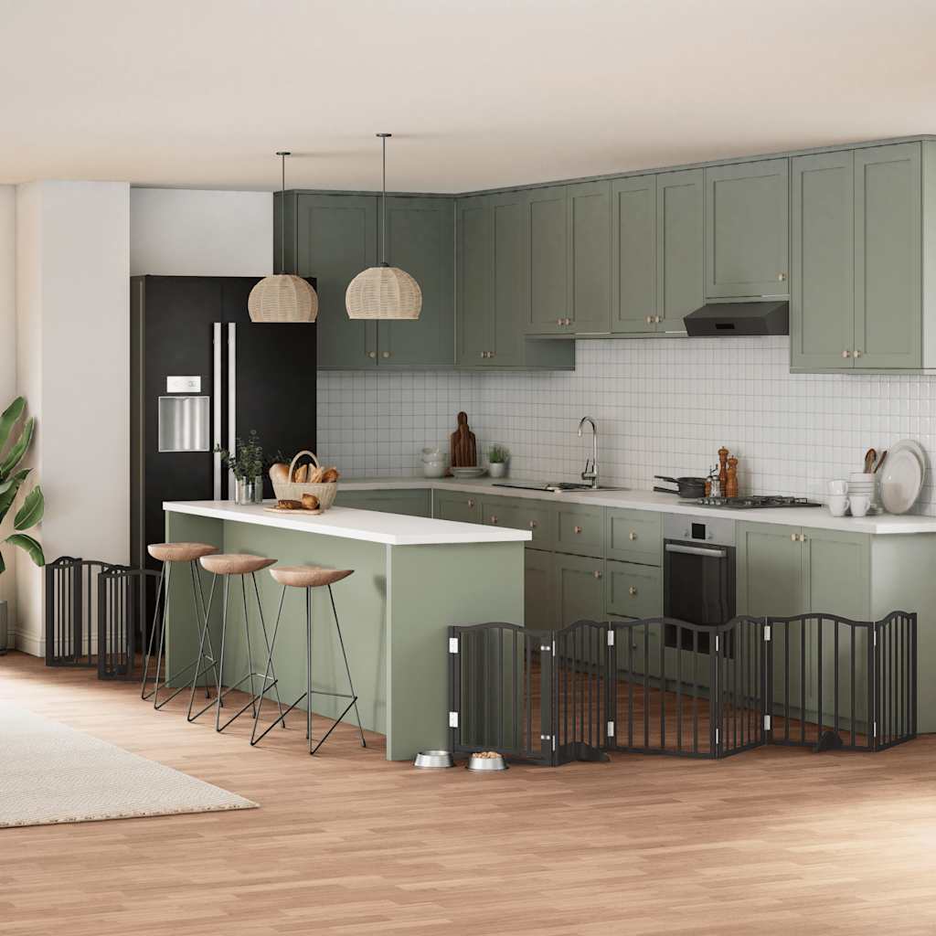 Hundgrind med dörr vikbar 12 paneler svart 600 cm poppel