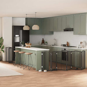 Hundgrind med dörr vikbar 9 paneler svart 450 cm poppel