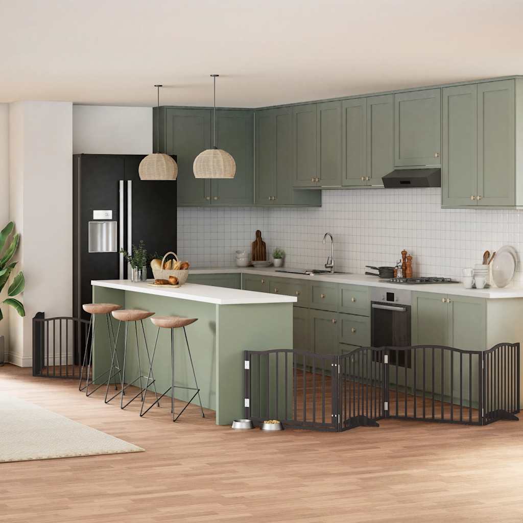 Hundgrind med dörr vikbar 6 paneler svart 480 cm poppel