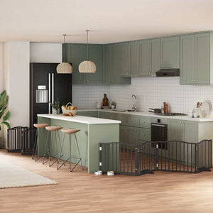 Hundgrind med dörr vikbar 10 paneler svart 800 cm poppel