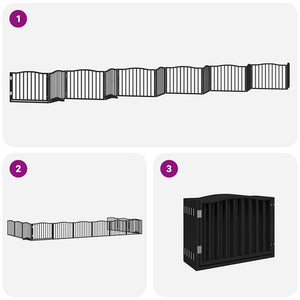 Hundgrind med dörr vikbar 12 paneler svart 960 cm poppel