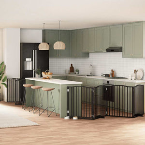 Hundgrind med dörr vikbar 10 paneler svart 800 cm poppel