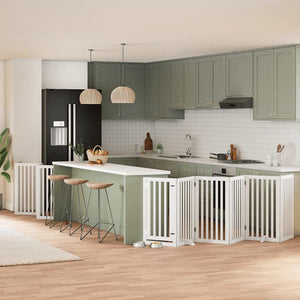 Hundgrind med dörr vikbar 15 paneler vit 750 cm poppel