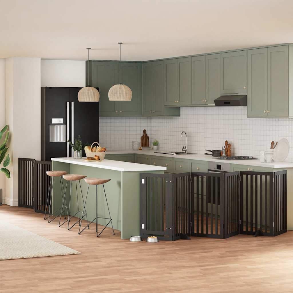 Hundgrind med dörr vikbar 9 paneler svart 450 cm poppel