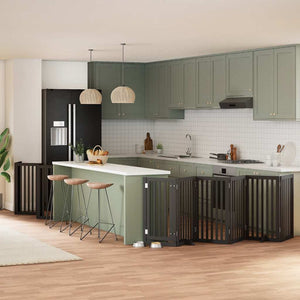 Hundgrind med dörr vikbar 12 paneler svart 600 cm poppel