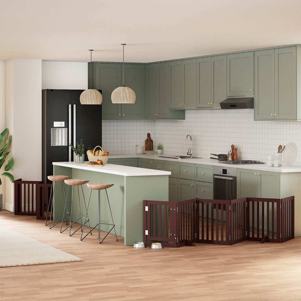 Hundgrind med dörr vikbar 15 paneler brun 750 cm poppel