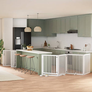 Hundgrind med dörr vikbar 12 paneler vit 960 cm poppel