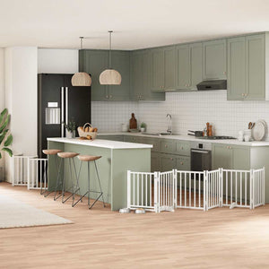 Hundgrind med dörr vikbar 12 paneler vit 600 cm poppel