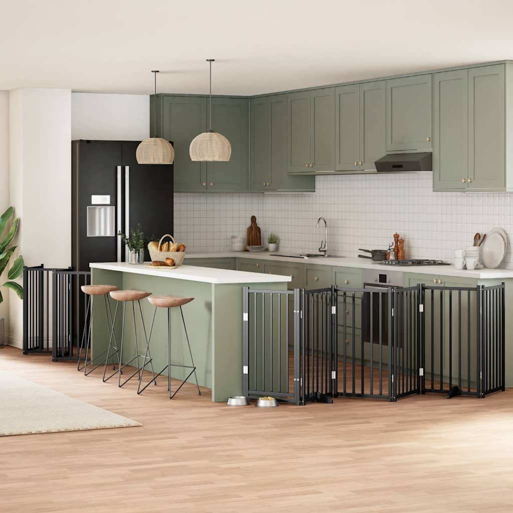 Hundgrind med dörr vikbar 12 paneler svart 600 cm poppel